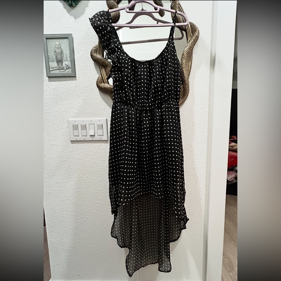 Vintage Y2K Sheer Black and White Polka Dot High-Low Party Dress - Picture 1 of 4